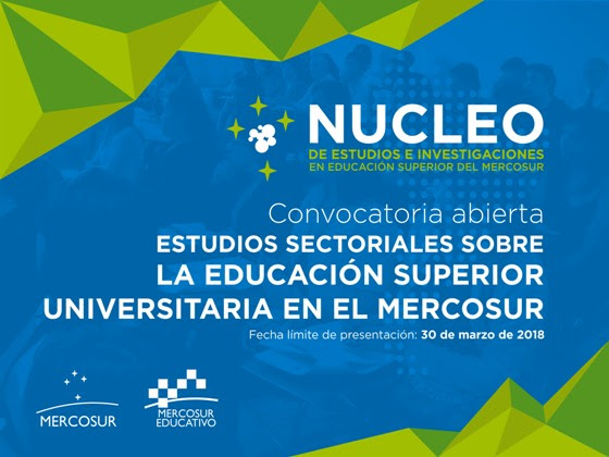Flyer de la convocatoria abierta: estudios sectoriales sobre educación superior universitaria en el Mercosur